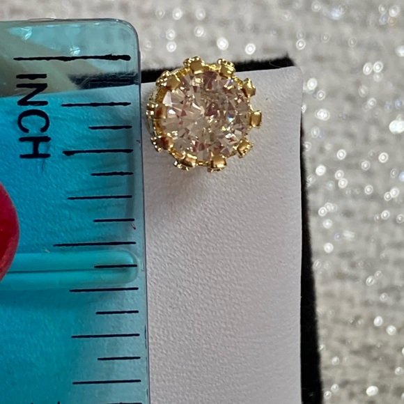 Gold Pleaded CZ Stud Earrings - Picture 3 of 3